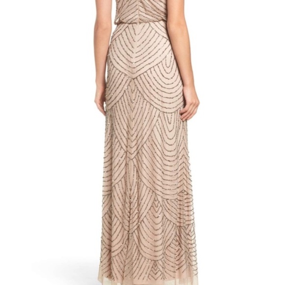 Adrianna Papell Women's Long Beaded Art Deco Blouson Gown Taupe/Pink Size 4 - Picture 5 of 16